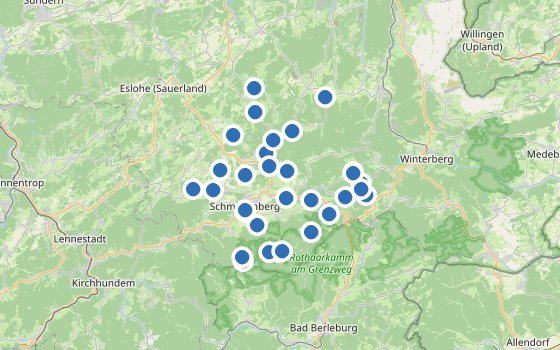 Kartenausschnitt mit den Hotels des Reiseziels