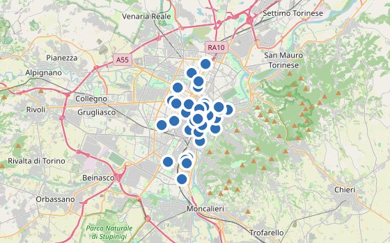 Kartenausschnitt mit den Hotels des Reiseziels