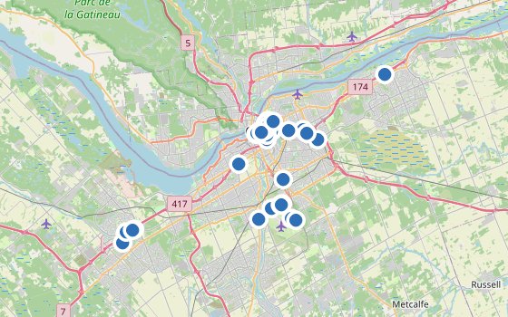Kartenausschnitt mit den Hotels des Reiseziels