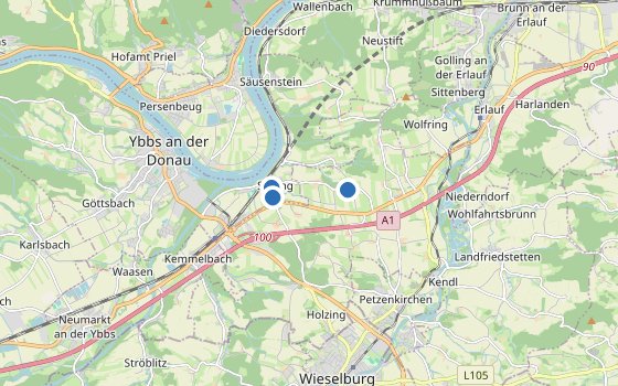 Kartenausschnitt mit den Hotels des Reiseziels