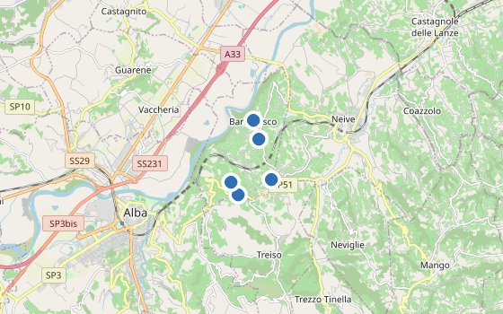 Kartenausschnitt mit den Hotels des Reiseziels