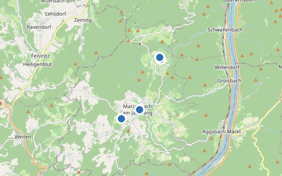 Kartenausschnitt mit den Hotels des Reiseziels