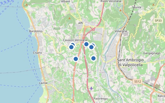 Kartenausschnitt mit den Hotels des Reiseziels