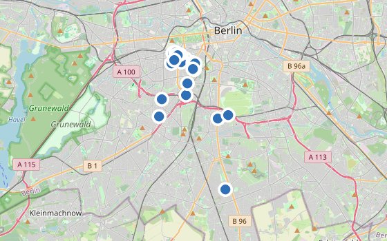 Kartenausschnitt mit den Hotels des Reiseziels
