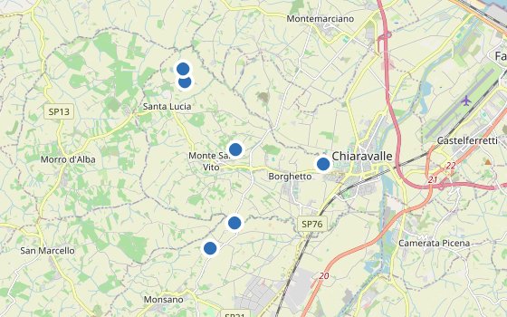 Kartenausschnitt mit den Hotels des Reiseziels