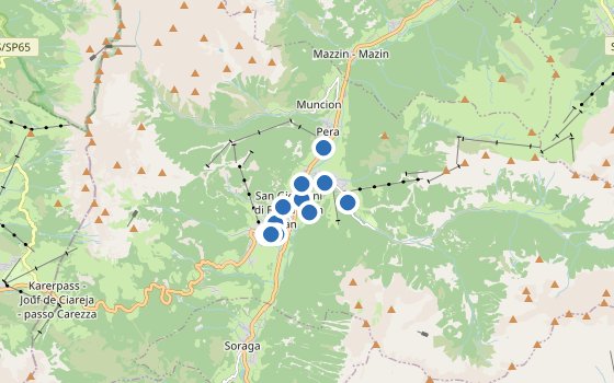 Kartenausschnitt mit den Hotels des Reiseziels