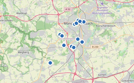 Kartenausschnitt mit den Hotels des Reiseziels