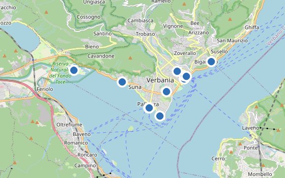 Kartenausschnitt mit den Hotels des Reiseziels