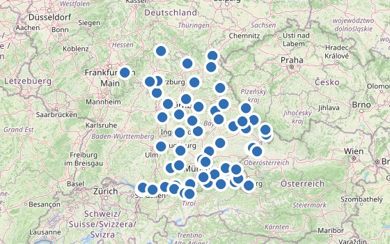 Kartenausschnitt mit den Hotels des Reiseziels