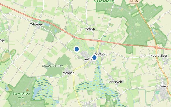 Kartenausschnitt mit den Hotels des Reiseziels