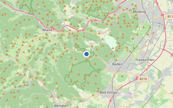 Kartenausschnitt mit den Hotels des Reiseziels