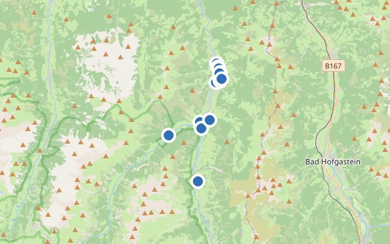 Kartenausschnitt mit den Hotels des Reiseziels