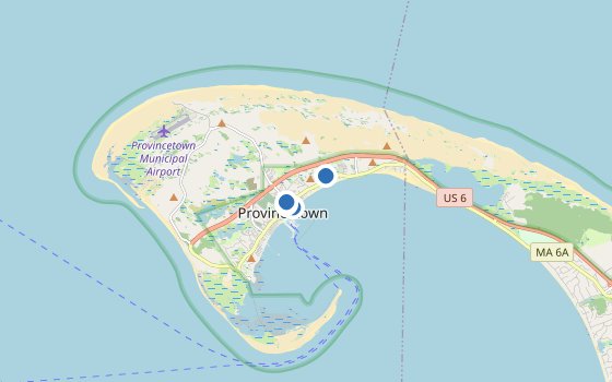 Kartenausschnitt mit den Hotels des Reiseziels