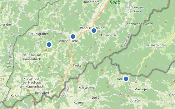 Kartenausschnitt mit den Hotels des Reiseziels