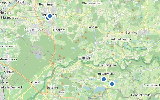 Kartenausschnitt mit den Hotels des Reiseziels