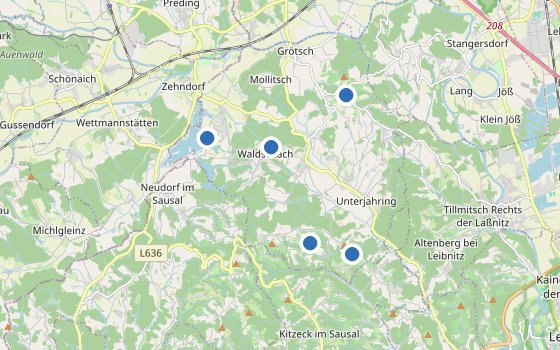Kartenausschnitt mit den Hotels des Reiseziels