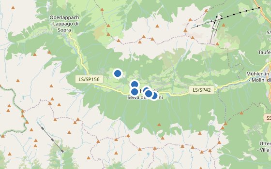 Kartenausschnitt mit den Hotels des Reiseziels