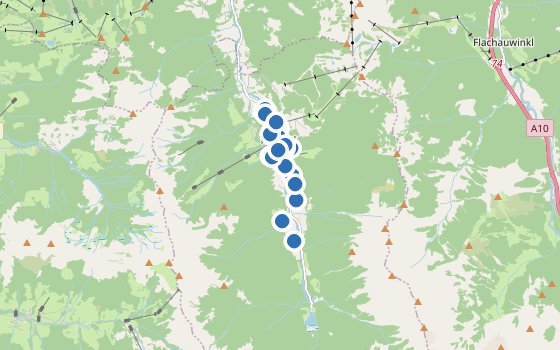 Kartenausschnitt mit den Hotels des Reiseziels