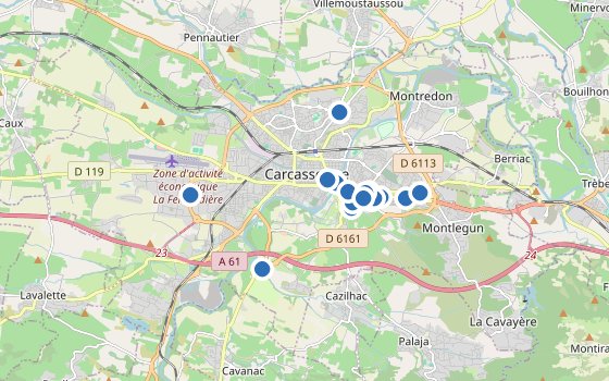 Kartenausschnitt mit den Hotels des Reiseziels