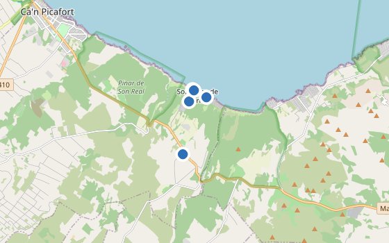 Kartenausschnitt mit den Hotels des Reiseziels
