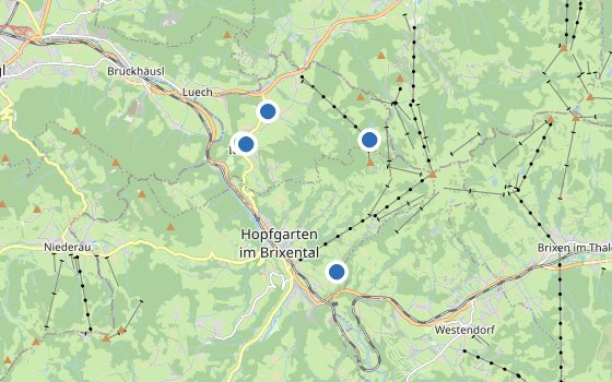 Kartenausschnitt mit den Hotels des Reiseziels
