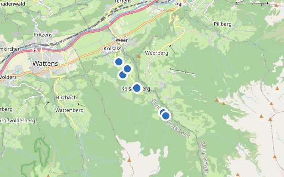 Kartenausschnitt mit den Hotels des Reiseziels