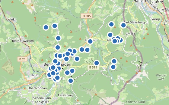 Kartenausschnitt mit den Hotels des Reiseziels