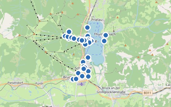 Kartenausschnitt mit den Hotels des Reiseziels