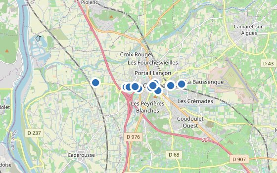 Kartenausschnitt mit den Hotels des Reiseziels