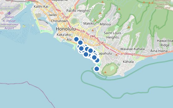 Kartenausschnitt mit den Hotels des Reiseziels