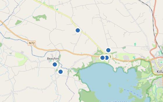 Kartenausschnitt mit den Hotels des Reiseziels