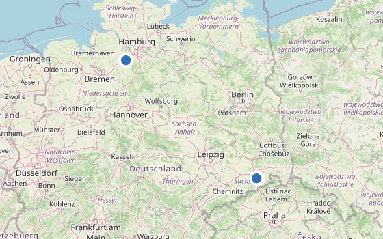 Kartenausschnitt mit den Hotels des Reiseziels