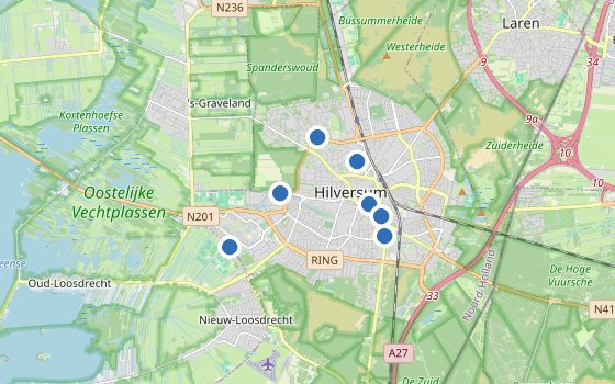 Kartenausschnitt mit den Hotels des Reiseziels