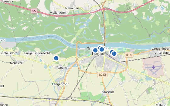 Kartenausschnitt mit den Hotels des Reiseziels