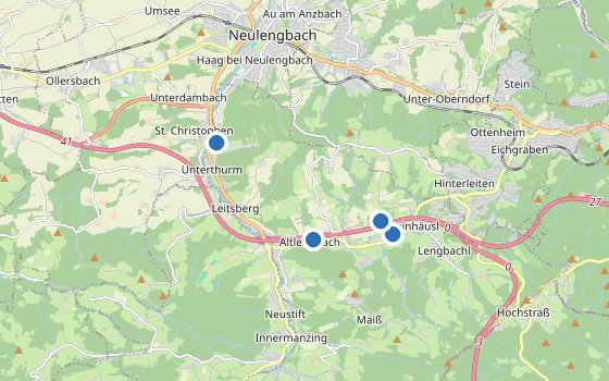 Kartenausschnitt mit den Hotels des Reiseziels