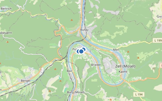 Kartenausschnitt mit den Hotels des Reiseziels