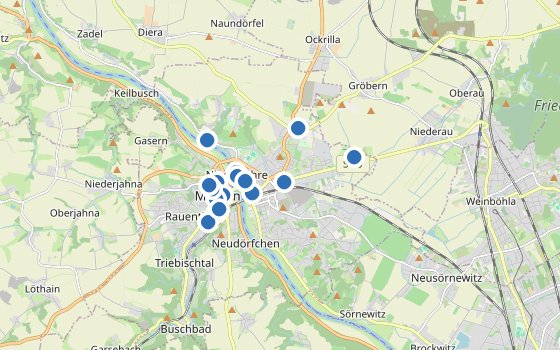 Kartenausschnitt mit den Hotels des Reiseziels