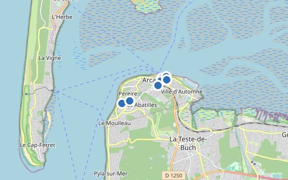 Kartenausschnitt mit den Hotels des Reiseziels
