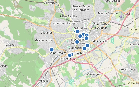 Kartenausschnitt mit den Hotels des Reiseziels