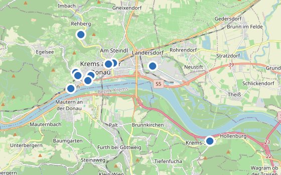 Kartenausschnitt mit den Hotels des Reiseziels