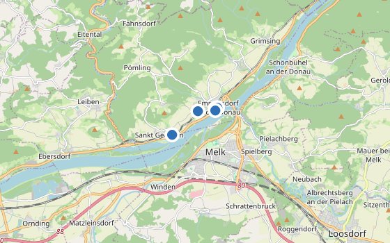 Kartenausschnitt mit den Hotels des Reiseziels