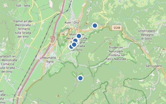 Kartenausschnitt mit den Hotels des Reiseziels