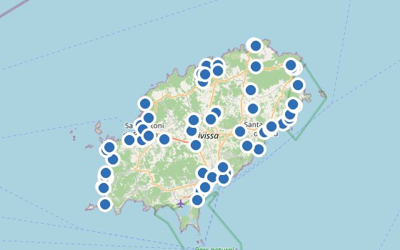 Kartenausschnitt mit den Hotels des Reiseziels