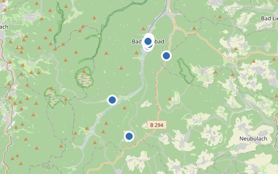 Kartenausschnitt mit den Hotels des Reiseziels