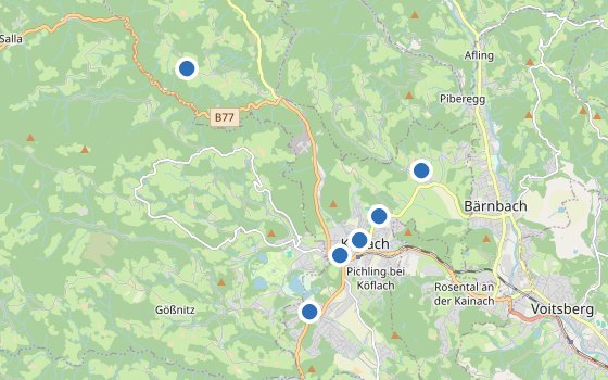 Kartenausschnitt mit den Hotels des Reiseziels