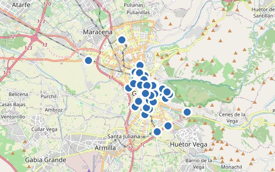 Kartenausschnitt mit den Hotels des Reiseziels