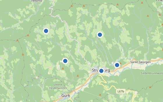 Kartenausschnitt mit den Hotels des Reiseziels