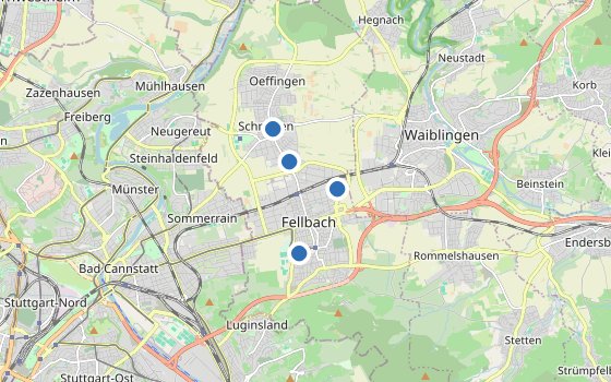 Kartenausschnitt mit den Hotels des Reiseziels
