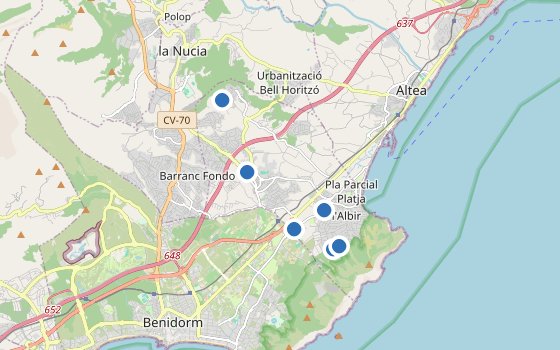 Kartenausschnitt mit den Hotels des Reiseziels
