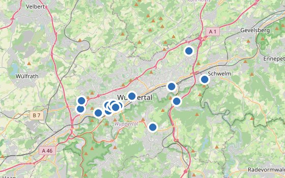 Kartenausschnitt mit den Hotels des Reiseziels